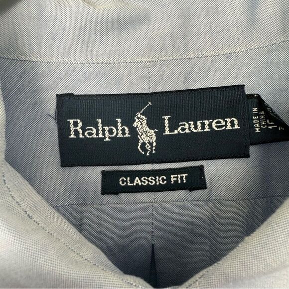 RALPH LAUREN Shirt Men Size 16.5 x 32/33 Blue Pony Logo Office Work Classic Fit - Picture 4 of 10